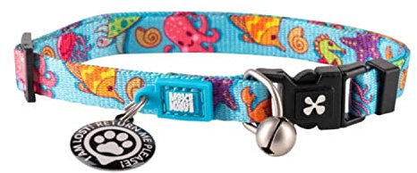 Max & Molly Smart ID Katzenhalsband, Blau Ozean, Sicherheitsschnalle, bequem, belüftet, langlebiges Design, wasserdicht, lustig