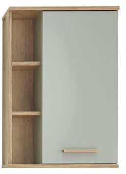 Pelipal Badezimmer Hängeschrank Quickset 963 in Salbei Nachbildung/Riviera Eiche quer Nachbildung, 50,5 cm breit | Bad Wandschrank mit 1 Tür und 2 Glas-Einlegeböden