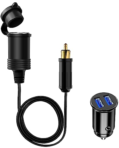 Giantdeer 90CM Din Norm Stecker für Zigarettenanzünder Steckdose, 3.1A Din auf Standard Zigarettenanzünder Adapter Kabelverlängerung, Mini Dual USB Autoladegerät, für 12V/24V Auto LKW Universal