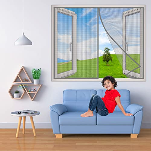 Anti Mücken Vorhang, 230x220 cm Insektenschutz BalkonFenster, Magnet Fliegen Gitter Fenster für BalkonFenster, TerrassenFenster, KellerFenster und Wohnzimmer- Grau H