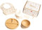 Coffret Repas Bébé en Bambou et Silicone Sans BPA - Set de table bébé - Complet avec Bavoir, Couverts, Bol Ventouse, Sucette, Anneau de Dentition - Idéal Cadeau (Beige)