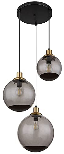 GLOBO Hängeleuchte Glas modern Pendellampe Wohnzimmer Rauchglas schwarz 3 flammig, Metall Glaskugeln messing Retro, 3x LED 7W 806Lm warmweiß, DxH 51x120 cm