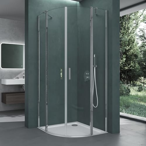 Mai & Mai Duschkabine Viertelkreis mit 2 Drehtüren 80x80cm | Duschabtrennung Dusche 6mm ESG-Sicherheitsglas Nano-Beschichtung Ravenna52K