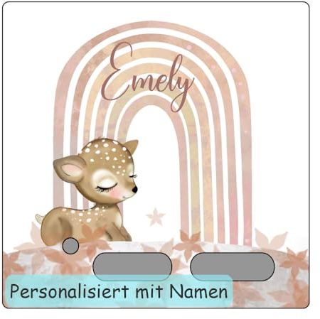 My Sweetheart® Schutzfolie für Toniebox Aufkleber personalisiert LED durchscheinend kratzfeste Folie schützt die Box vor Tonie Figuren Abrieb Regenbogen Reh grau