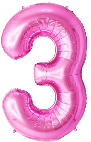 FUNFEST Palloncini Compleanno 3 Anni Colore Rosa 100 cm – Decorazione Palloncino Compleanno – Include Palloncino XL 3 Anni e Cannuccia – Vola con Elio