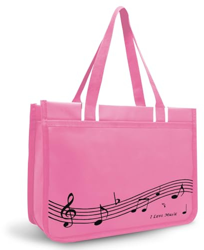 BestSounds Piano Bag, Zipper Waterproof Music Book Tote Bag Piano Accessories for Women, Gifts for Musicians (Pink Music)