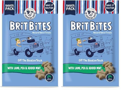 Laughing Dog - Brit Bites - Wheat Free Naturally Oven Baked Dog Treats with Lamb, Pea & Added Mint - 175g (Pack of 2)