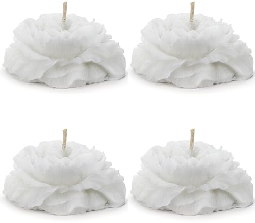 4 Stück Schwimmkerzen Pfingstrose Weiß 8 cm