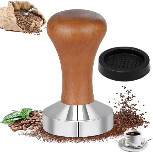 Elegance-go Kaffee Tamper,51 mm Espresso Tamper Edelstahl Base Holzgriff Espresso-Stampfer Kaffeemehlpresser Zubehör für Siebträger für Kaffeesatz,Barista-Maschinen-Zubehör