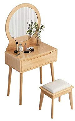 Schminktisch，Frisiertisch, komplett aus Massivholz, nordische Mini-Kommode mit Spiegel und Schubladen, platzsparende Schminkkommode in Holzfarbe, Kosmetikmöbel für Schlafzimmer, Wohnheim, ge