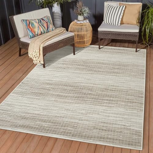 In & Outdoor Kurzflor Teppich Küchenteppich wetterfest auch für Balkon und Terrasse modern Boho Skandi Creme bunt Vintage 240x340 cm