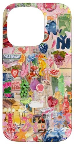 Hülle für iPhone 14 Pro New York Collage Scrapbook Ästhetisches Rosa