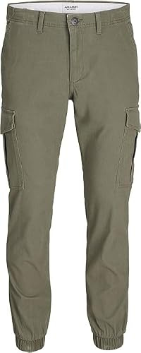 JACK & JONES Men's Cargo Jogger Sweatpants Cuffed Track Bottom Slim fit Jeans for Men, Olive- 38W / 32L