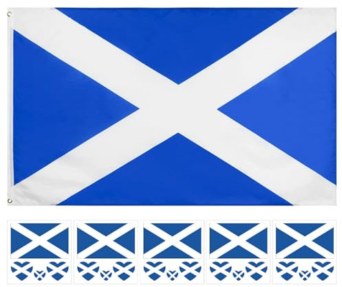 VBRHFRIF 1 Scottish Flag, 5 Scottish Face Stickers, Large National Flag, Perforated Flag For Flagpole, Fan Party Decoration, Bunting, Cheer Flag