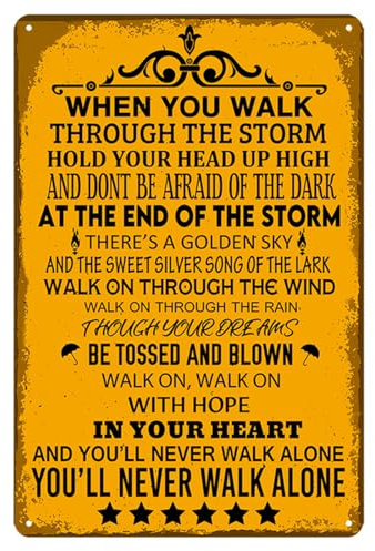Wandposter mit inspirierendem Zitat im Vintage-Stil, Aufschrift You Will Never Walk Alone, Metall-Blechschild, Geschenk, Heimdekoration, 20,3 x 30,5 cm