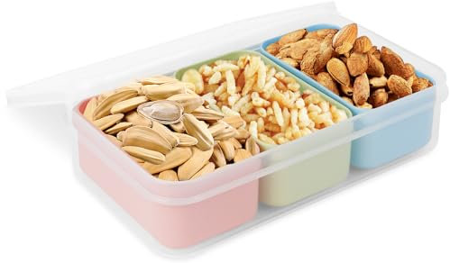 Linkidea 4 Set Small Snack Containers with 3 Removable Compartments, Reusable Food Prep Storage Box, Safe in Refrigerators, Microwaves, Dishwashers (Single Capacity: 4.5 oz)