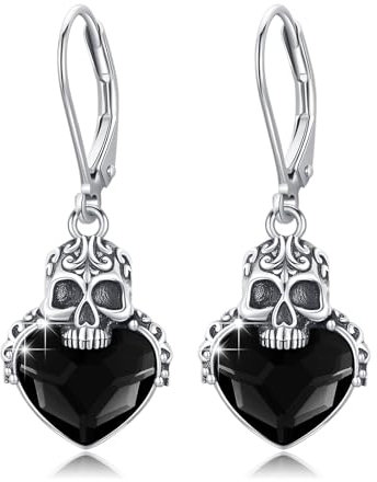 Totenkopf Ohrringe 925 Sterling Silber Totenkopf Ohrring mit Schwarzer Kristall Totenköpfe Gothic Schmuck Totenkopf Geschenke HalloweenOhrringe Schmuck für Damen Mädchen Mutter
