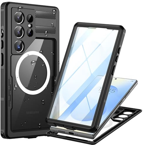 Focusor für Samsung Galaxy S25 Ultra 5G Hülle Wasserdicht Kompatibel mit Magsafe, HandyHülle S25 Ultra IP68 wasserdichte 360 Schutzhülle,Stoßfest Outdoor Panzerhülle mit Displayschutz,Schwarz