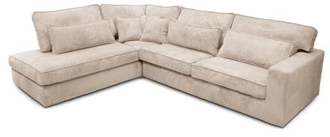 Etussi Home Sofa 3-Sitzer mit Ottomane – Big Sofa XXL – Couch L-Form – Ecksofa Wohnzimmer – Zoom 1 Stoff – Cream