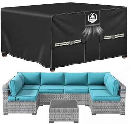 Rimwig Outdoor Garden Furniture Covers Waterproof, Heavy Duty Patio Furniture Set Cover, 420D Oxford Rattan Sofa Cover for Table and Chair Cube/Square 250x250x90cm