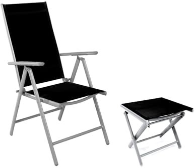 Mojawo Gartenstuhl Klappstuhl Hochlehner 7Pos + Klapphocker Fußhocker Aluminium wetterfeste Gartenmöbel Outdoormöbel Silber/Schwarz
