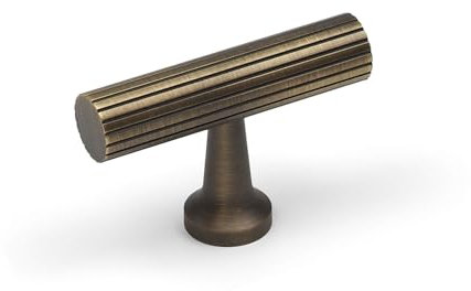 Antique Brass T Bar Cupboard Knob 50mm Reeded Grooved Gold Kitchen Cabinet Pull Linear Textured Furniture Wardrobe Door Drawer Hardware