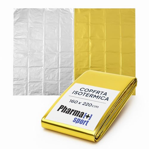 PHARMA+SPORT Thermodecke Notfalldecke Gold/Silber 160 x 220 cm - 4 Stück | Isolierte Decke in Gold/Silber: wasserdichte Thermodecke für Erste Hilfe, Auto, Wandern, Camping und Survival.