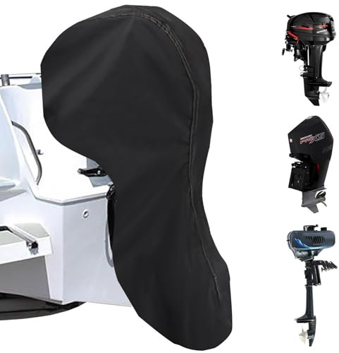 Außenborder Abdeckung 15-20 PS (Ø 150 cm x H 125 cm), wasserdichte Schutzhülle aus 420D Oxford-Stoff mit Kordelzug & Reißverschluss, UV-beständig, Abdeckhaube für Bootsmotor