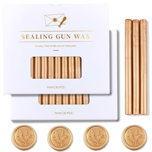 60Pcs Light Gold Wax Seal Sticks, 7mm for Mini Glue Gun Sealing