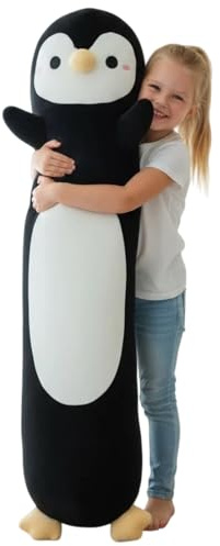 Aiuidun Pinguin Kuscheltier Langer Plüsch Kissen, 90cm Weiches Plüschtier für Kinder & Erwachsene, Niedliches Pinguin-Stofftier als Geschenk, Schlafkissen(Schwarz)