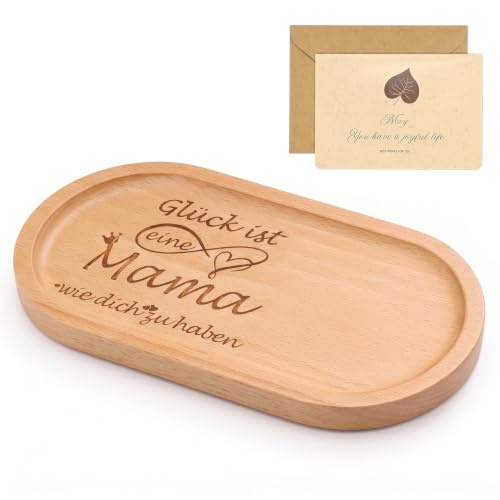 Seutgjie Geschenke für Mama zum Geburtstag Muttertag Holztablett mit Gravur | Personalisiertes Mama Geschenke Weihnachten Holz Deko Tablett mit Gravur Kleine Aufmerksamkeit Mutter Geschenk