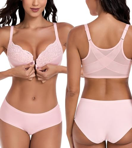 Lemorosy BH mit Bügel Spitze Große Brüste Starker Halt Vorne Verschluss | Damen, Racerback, T-Shirt BH, Geblümt Spitze, Komfort, für Alltag