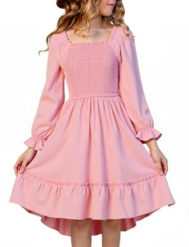 SEAUR Filles Robe à Manches Longues Volants Col Carré Robe Décontractée Élégante Printemps Automne Enfants 150