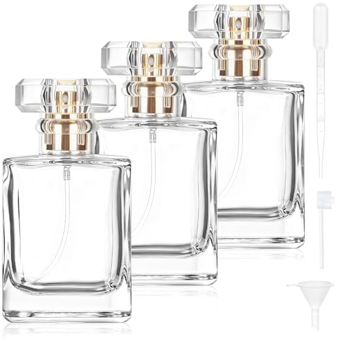 3 Piezas Transparente Perfume Recargable Negra, Bote Perfume 50ml de Cristal, Atomizador Perfume Cuadrado, Bote Spray Pulverizador con Dispensador de Perfume para Viajes, Trabajo, Citas