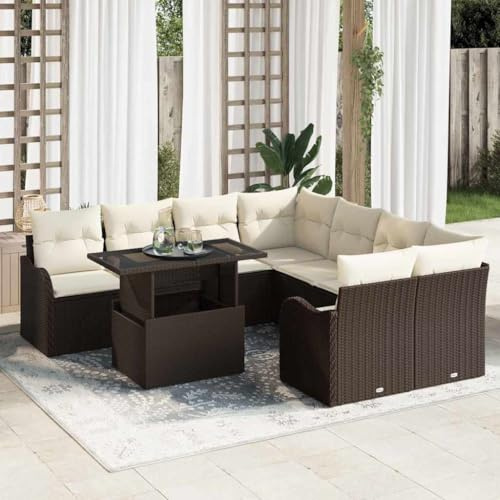 Teenpull Garten-Sofa-Set, 9-teilig, Braun Poly Rattan, Modulares Outdoor Dining Lounge Möbel für Terrasse & Balkon