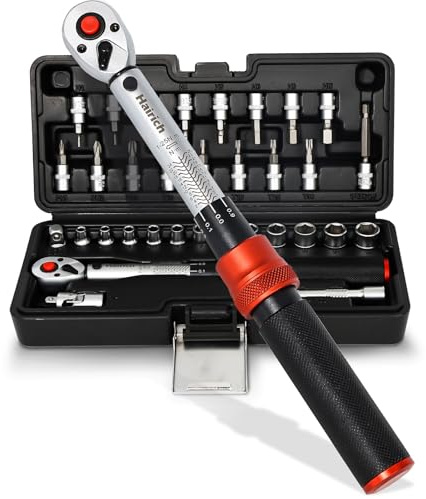 Hairich Drehmomentschlüssel Fahrrad 1/4 Zoll 1–25 Nm, ±3% Genauigkeit, 72-Zähne Ratsche, 33-teiliges Torque Wrench Set mit Verlängerung, 1/4- 3/8 Adapter & Kardangelenk, für Fahrrad & Motorrad
