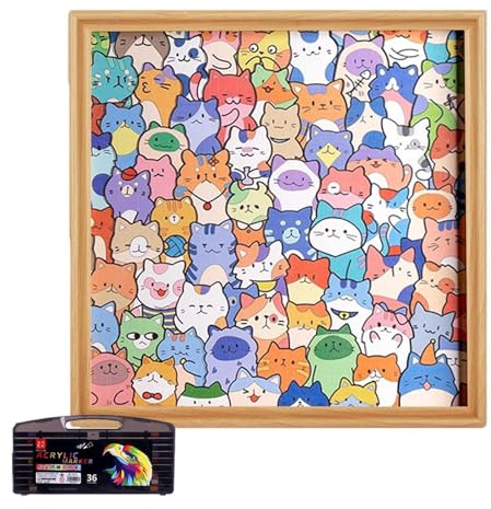 Puzzle Chat en Bois – Éducatifs À Colorier en Bois | Puzzle De Chat | Puzzles d'animaux Chats De Dessin Animé avec Cadre Photo | pour Amoureux des Chats, Décoration D'intérieur