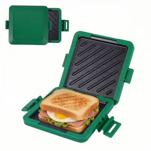 HeMaSe Microwave Toastie Sandwich Maker, Nonstick Plate Panini Maker, Versatile Wireless Small Toaster, Toastie Safe in Microwave Oven, Dishwasher Safe, Fast Cooking for Breakfast, Snacks, Green