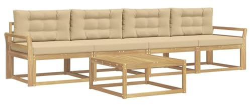 vidaXL Outdoor-Sofagarnitur mit Kissen 4 pcs Weiß und Beige, Outdoor-Sofa-Set, modernes Gartenmöbel, modulare Sitzgruppe für Komfortables Entspannen im Freien