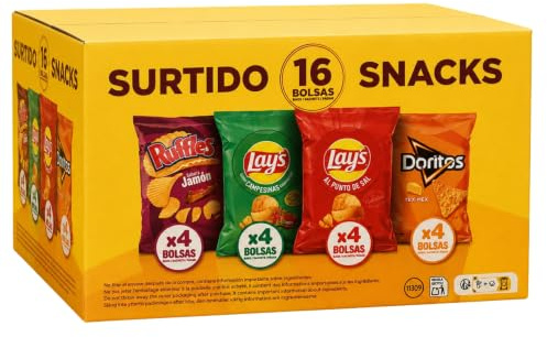 Caja Surtida de Snacks Lay's, Ruffles y Doritos - 16 Bolsas Individuales – Patatas Fritas y Snacks Salados - 708g Totales - Distribuido por Laborawi