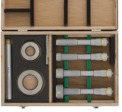Mitutoyo 3-Linien Innenmessschraube Holtest im Satz, 20-50 mm (4 Stk.) | 0,001 mm, 4-teiliger Satz, titanbeschichtete Messstifte