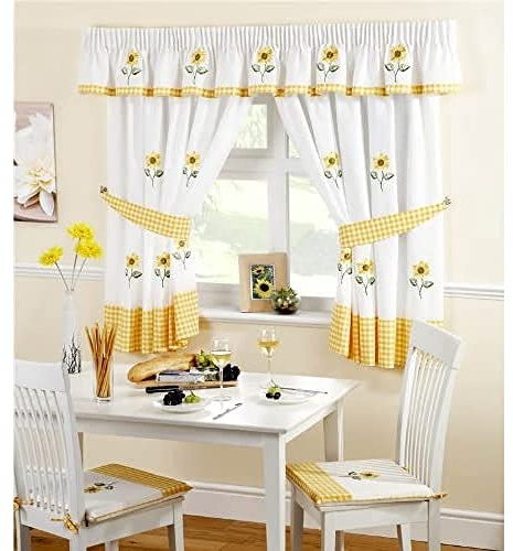 Sunflower Pencil Pleat Headed Kitchen Curtains and Tiebacks, Yellow/White, 46 x 42-Inch