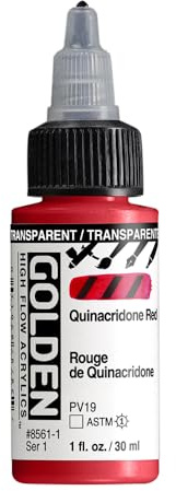High Flow Acrylics by GOLDEN, Transparent Quinacridone Red, 1 fl. oz. Bottle, Professional Acrylic Paint, Transparent