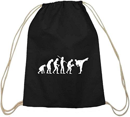 Shirtstreet24, EVOLUTION JUDO, Kampfsport Karate Baumwoll natur Turnbeutel Rucksack Sport Beutel, Größe: onesize,schwarz natur
