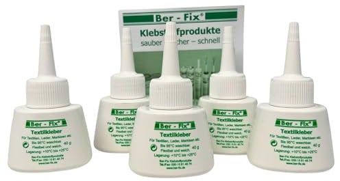Ber-Fix 5x 40 g Textilkleber Set kochfest weich flexibel Ber-Fix Stoffkleber seit 2000 eine Marke Ihres Vertrauens