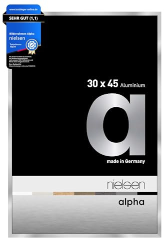 nielsen Bilderrahmen, 30 x 45 cm, Aluminium, Silber glanz, Fotorahmen zum Aufhängen im Hoch- & Querformat, Echtglas, Alpha