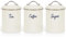 EHC Tea, Coffee, Sugar, Canister Set, Set of 3 Airtight Food Storage Easy to Open Storage Cansiters Jars Tin, Cream