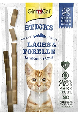 GimCat Sticks Saumon & truite - Bâtonnets moelleux à mâcher avec un pourcentage élevé de viande et sans sucre ajouté - 1 paquets (1 à 4 bâtonnets)