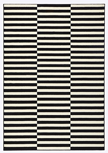 Hanse Home Teppich Panel – Wohnzimmerteppich Kurzflor Streifen Design Grafisches-Muster Moderne Optik für Esszimmer, Wohnzimmer, Kinderzimmer, Flur, Schlafzimmer, Küche – Schwarz Creme, 120x170cm