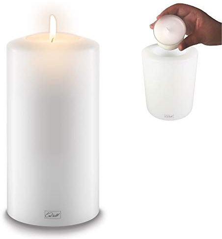 Qult Farluce Classic • Teelichthalter in Kerzenform • Kerze • Kunststoffkerze in Kerzenoptik • Teelichtkerze mit Teelichteinsatz • inkl. Teelicht • (Ø 10 H 21 cm)